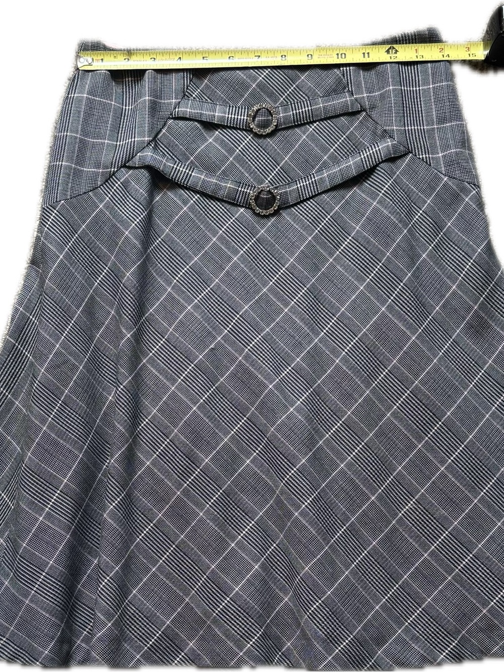 Women's Gray Plaid A-Line Skirt with Decorative Buckles